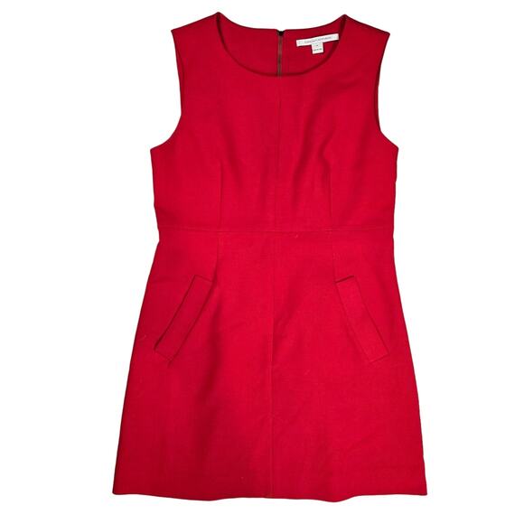 Diane Von Furstenberg Womens Sleeveless Red Back Zip Sheath Dress Sz 14 - Picture 1 of 7